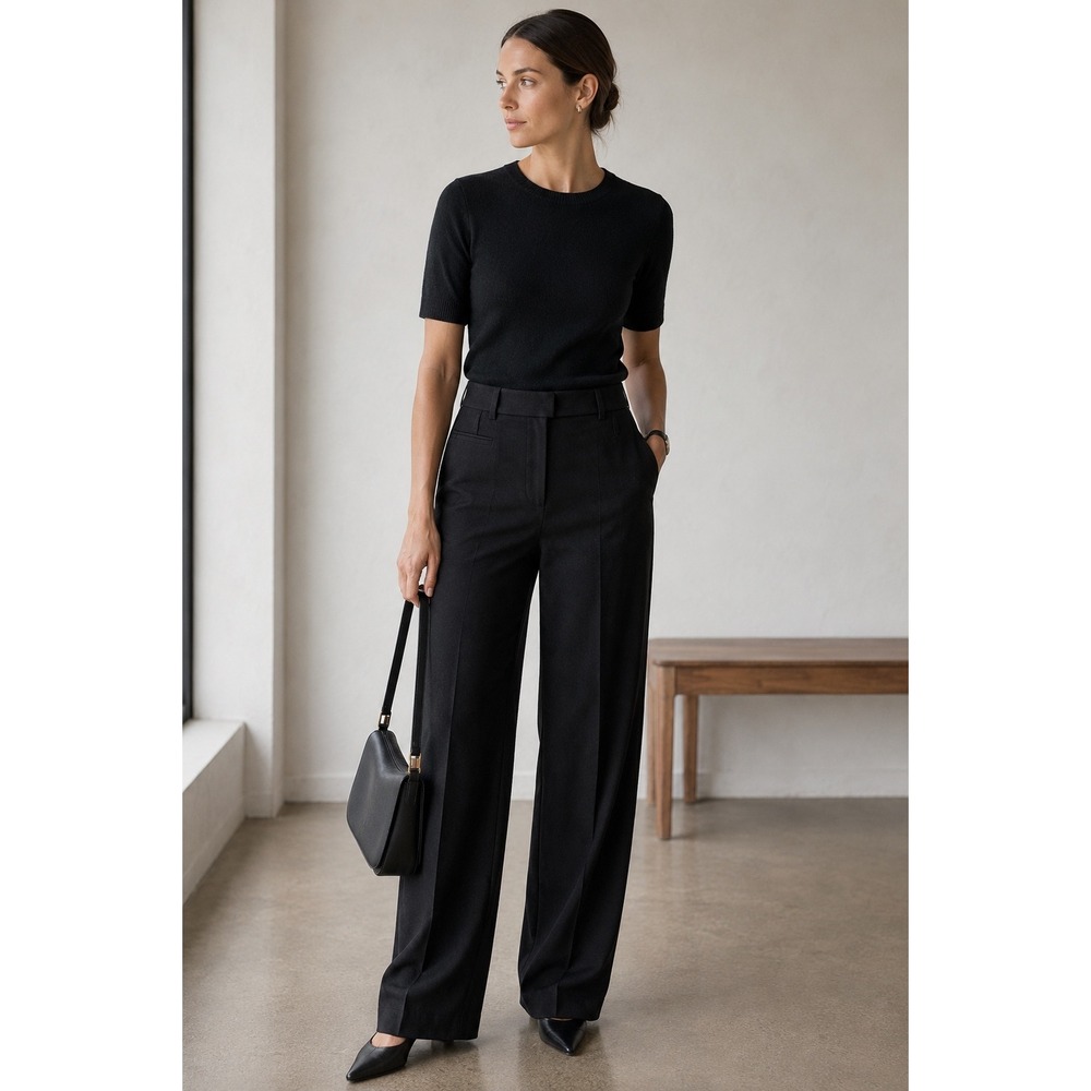 Mexx Womens Black Wide Leg Trousers Dress Pants Wool Blend Size 36 / US 6